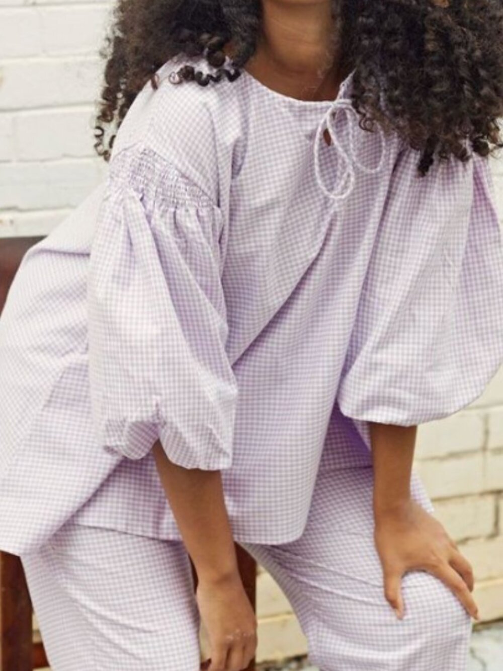 RARE LITTLE TIENDA MARTA BLOUSE LILAC DREAMING GINGHAM COTTON XL 14 SLOW FASHION